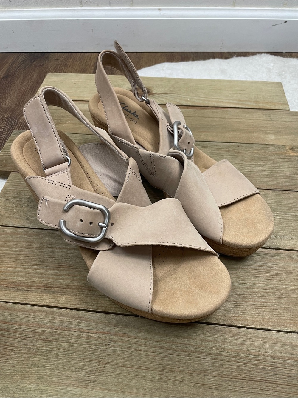 Clarks Collection Giselle Dove Wedge Sandals Sand Nubuck